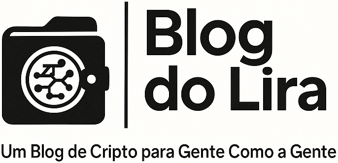 Logotipo do Blog do Lira com símbolo de moeda digital e tipografia moderna em tema escuro.